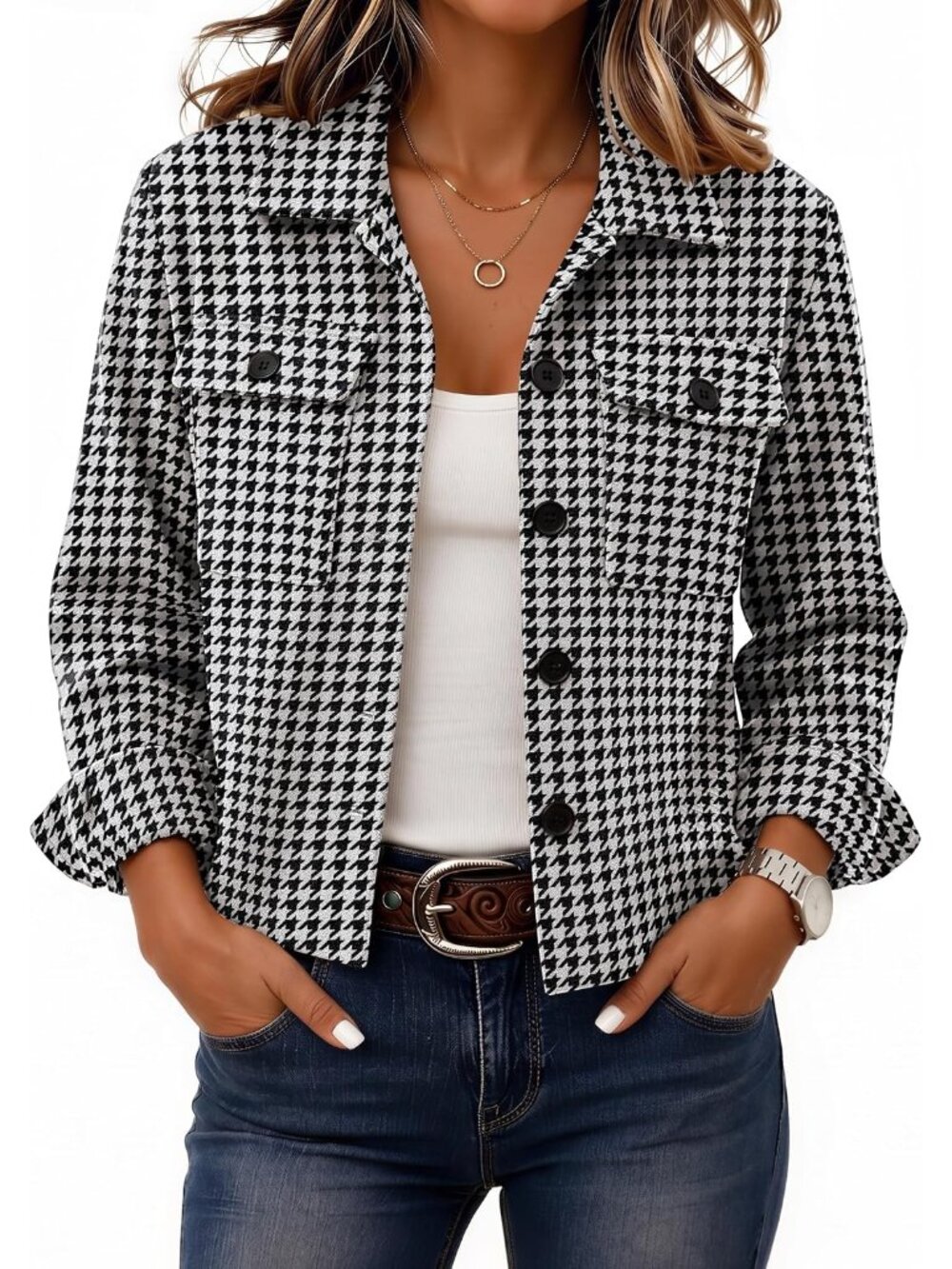 Flannels for Women Cropped Shacket Jacket Fashion Plaid Fall Coat